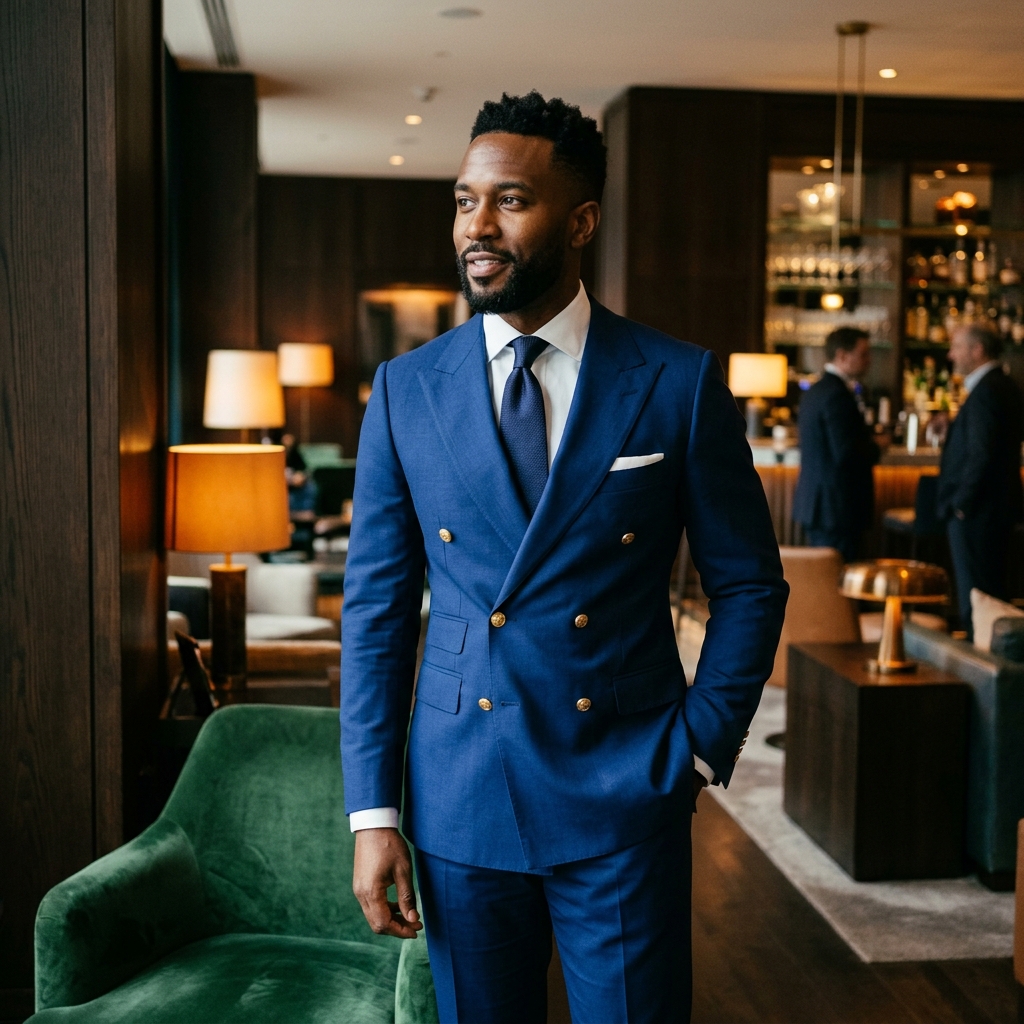 Navy royal blue double-breasted tailored suit
