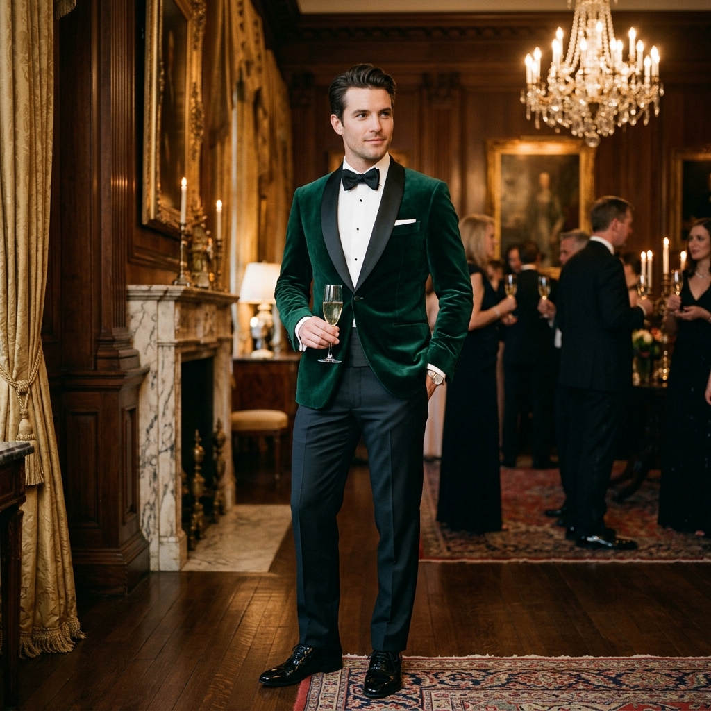 Bespoke emerald green velvet dinner jacket tuxedo